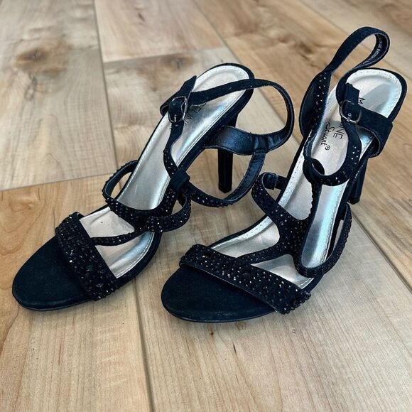 EUC Madeline Stuart 4" Black Strappy Beaded/Gem Heel-Sandal Size 7M - Picture 15 of 16